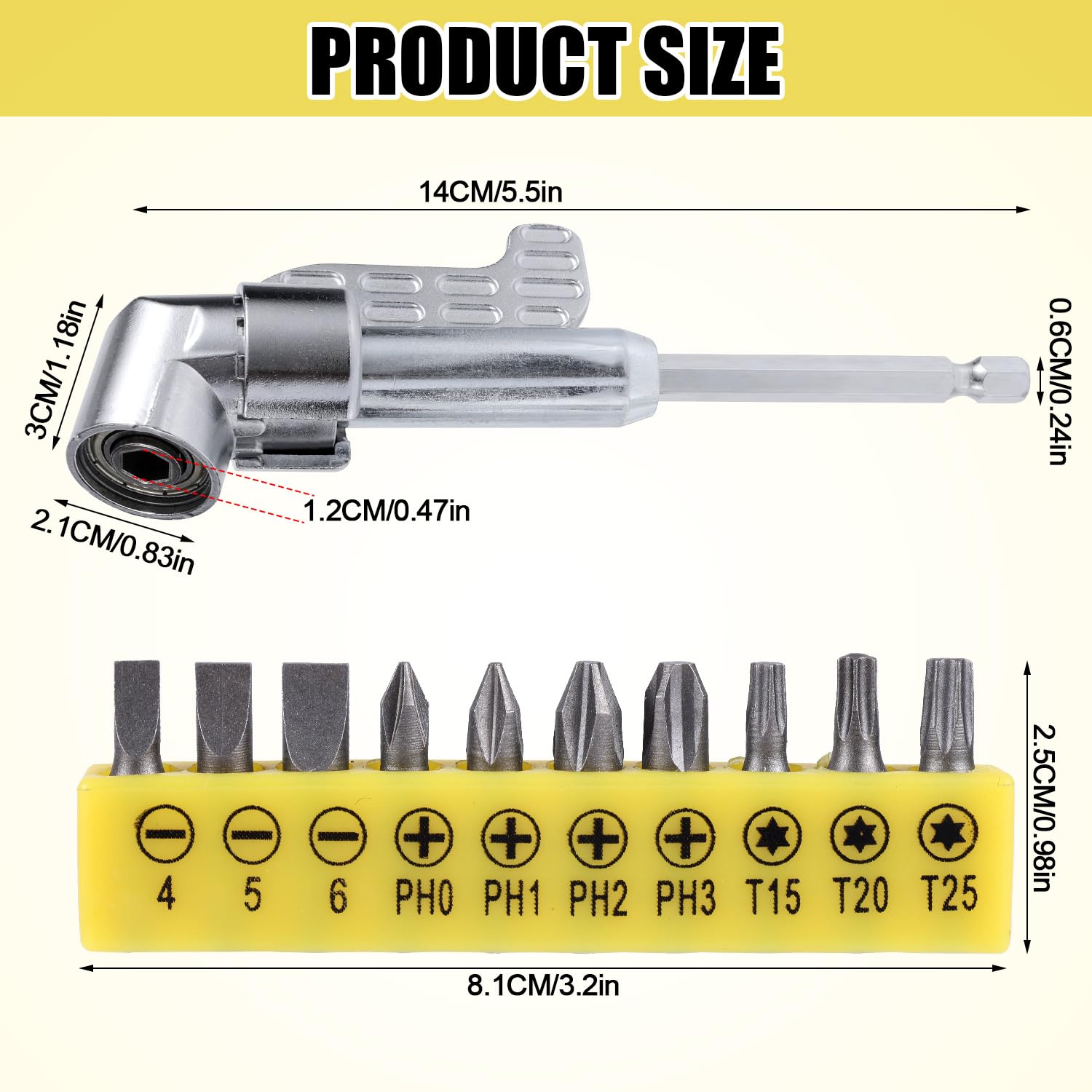105 Degree Right Angle Drill Adapters with Bend Screwdriver Bit, 1/4 Inch Right Angle Drill Attachment Kit 2025 New Hex Shank Angle Drill Adapter for Household Work (Long) - Image 2