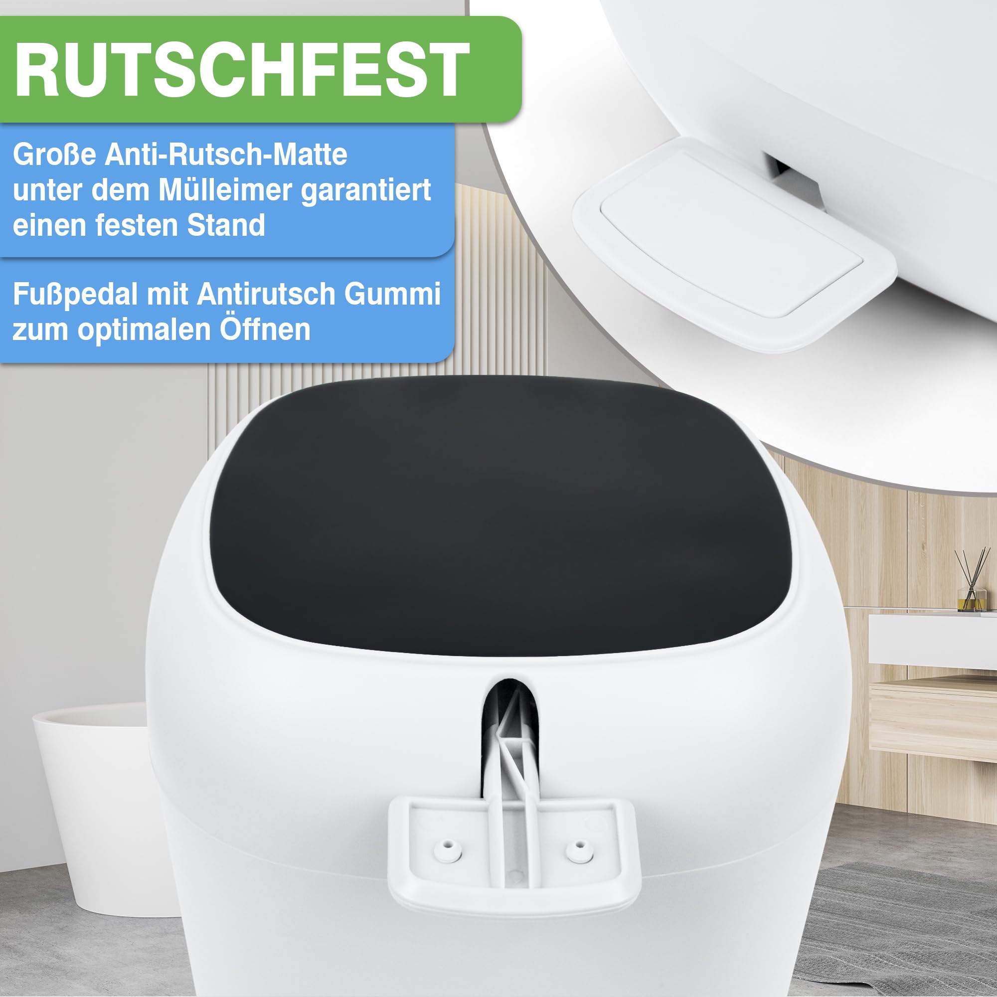 YourCasa Mülleimer Bad [5L] - Elegantes Design - Badeimer - Kosmetikeimer Badezimmer Klein - Badmülleimer mit Deckel und Softclose – Abfalleimer Toilette WC - herausnehmbaren Inneneimer (Weiss)