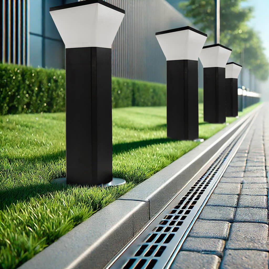 FactorLED 3PCs Balizas de Jardín Exterior LED 57cm Cuadradas, 9W, 900Lm, Bolardo para Caminos, Inoxidable, IP65 Impermeable, Negro, 5CCT Luz Seleccionable, Casquillo E27