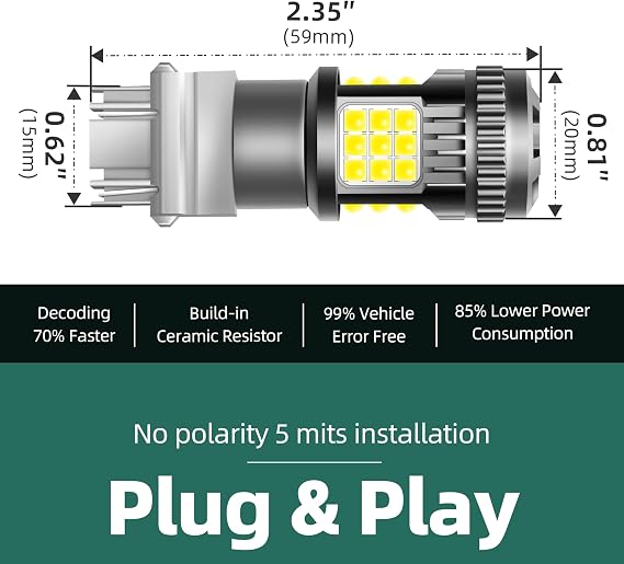 2Pcs White 3157 LED Bulbs, Turn Signal Bulb 3156 3457A 4057 4157 Front Rear Light DRL Blinker Bulb, Side Marker & Turn Signal Applications