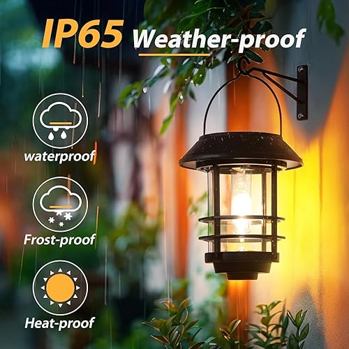 Miniatura 4 de Otdair Faroles solares impermeables para exteriores, paquete de 2 unidades, luces solares colgantes para exteriores con montaje en pared,