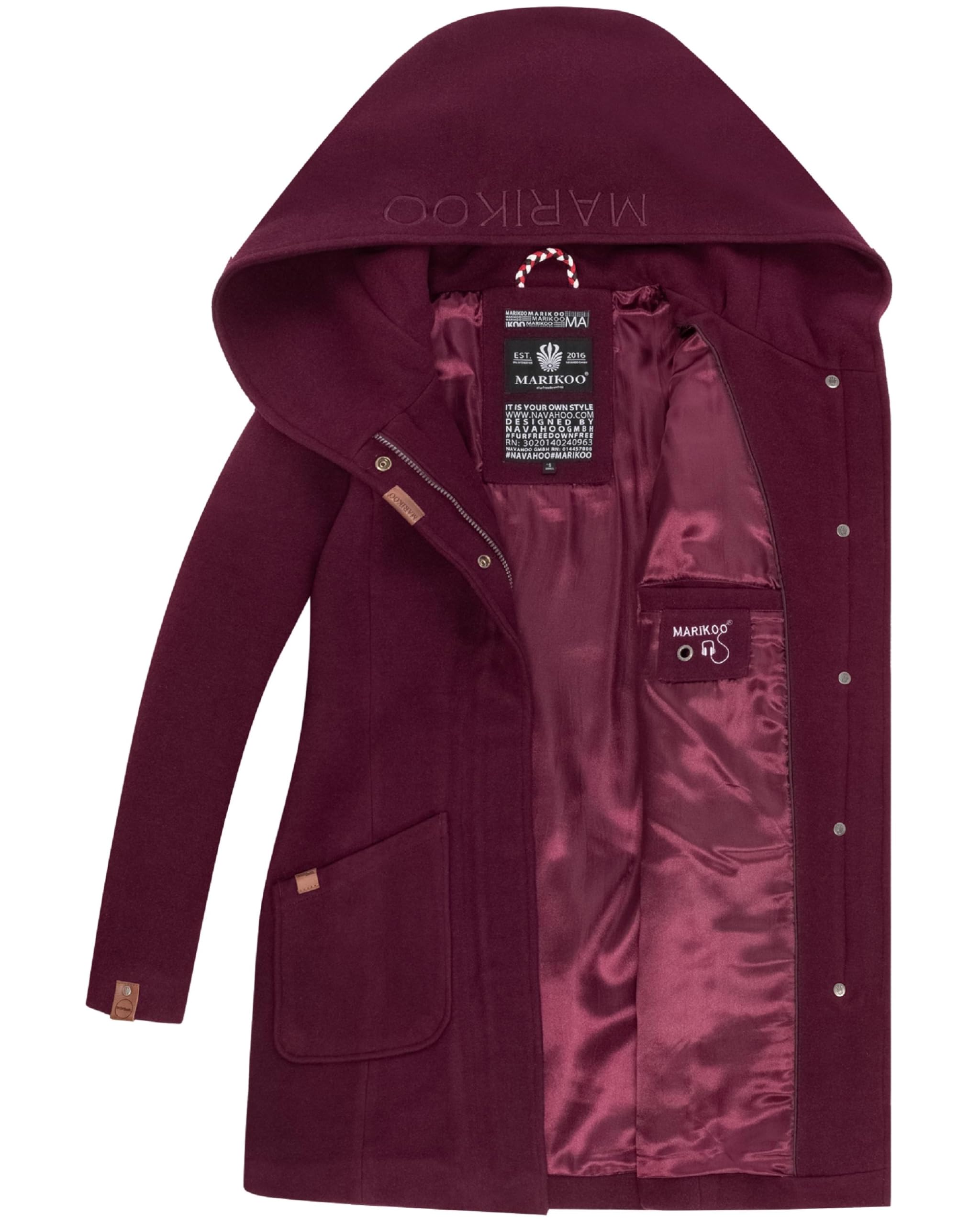 MARIKOO Damen Mantel in Wollmantel-Optik warmer Trenchcoat mit Kapuze Maikoo XS-5XL