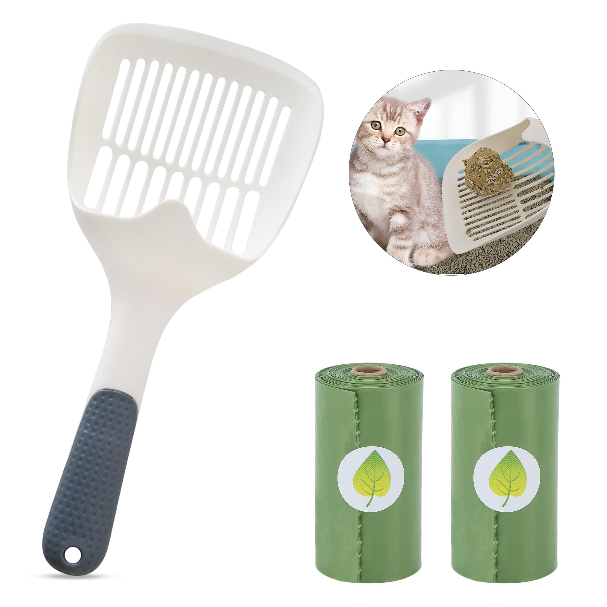 Locarac®️ - Pala para Arenero de Gatos + 30 Bolsas | Mantén el Arenero Impecable con Este Set Recogedor de Cacas de Gatos.