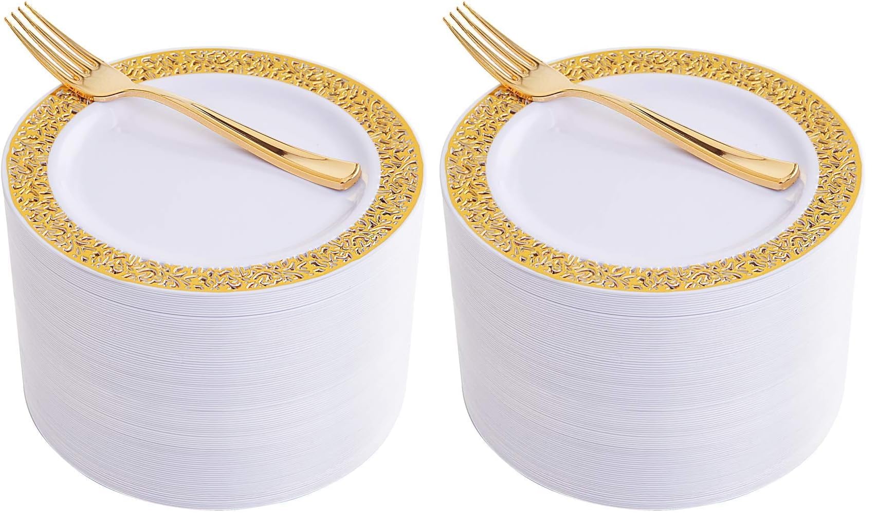 Silver Dessert Plates & Forks - 100 Pack for Parties -10 Silver Dessert Plates & Forks - 100 Pack for Parties -10