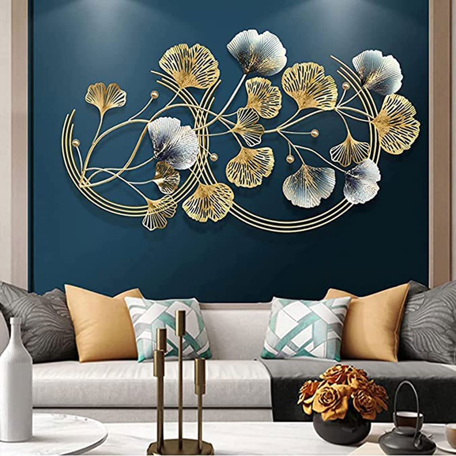 LMYSXAOZ Metal Ginkgo Leaves Wall Art Decorations - 3D Round Apricot Leaf Sculptures for Bathroom, Living Room & Bedroom Abstract Hanging Decor