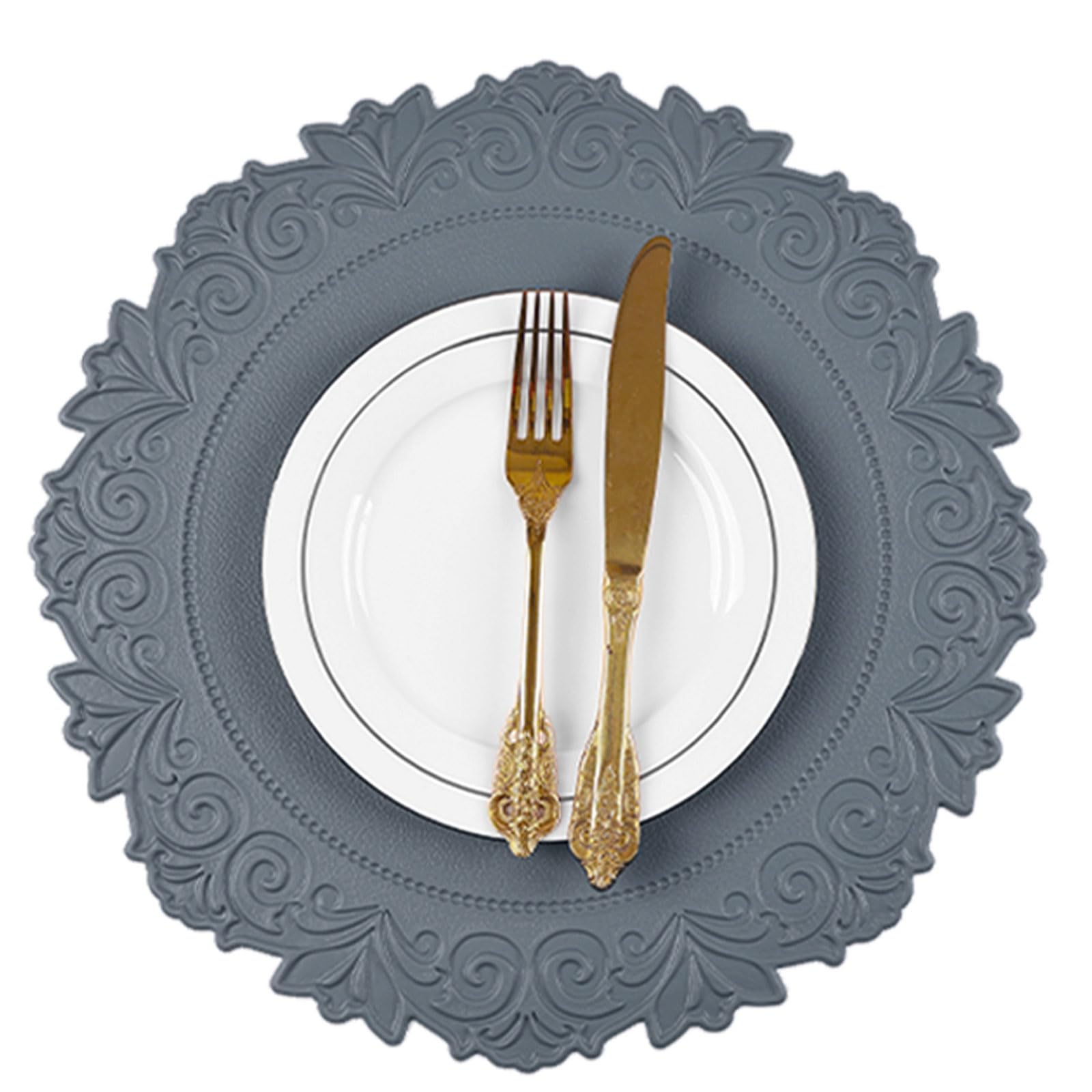 Noctiflorous Set di 6 tovagliette rotonde in finta pelle, impermeabili, lavabili e resistenti al calore, per tavolo da pranzo, cucina, antiscivolo, lavabili, oleose (grigio grafite, 6)