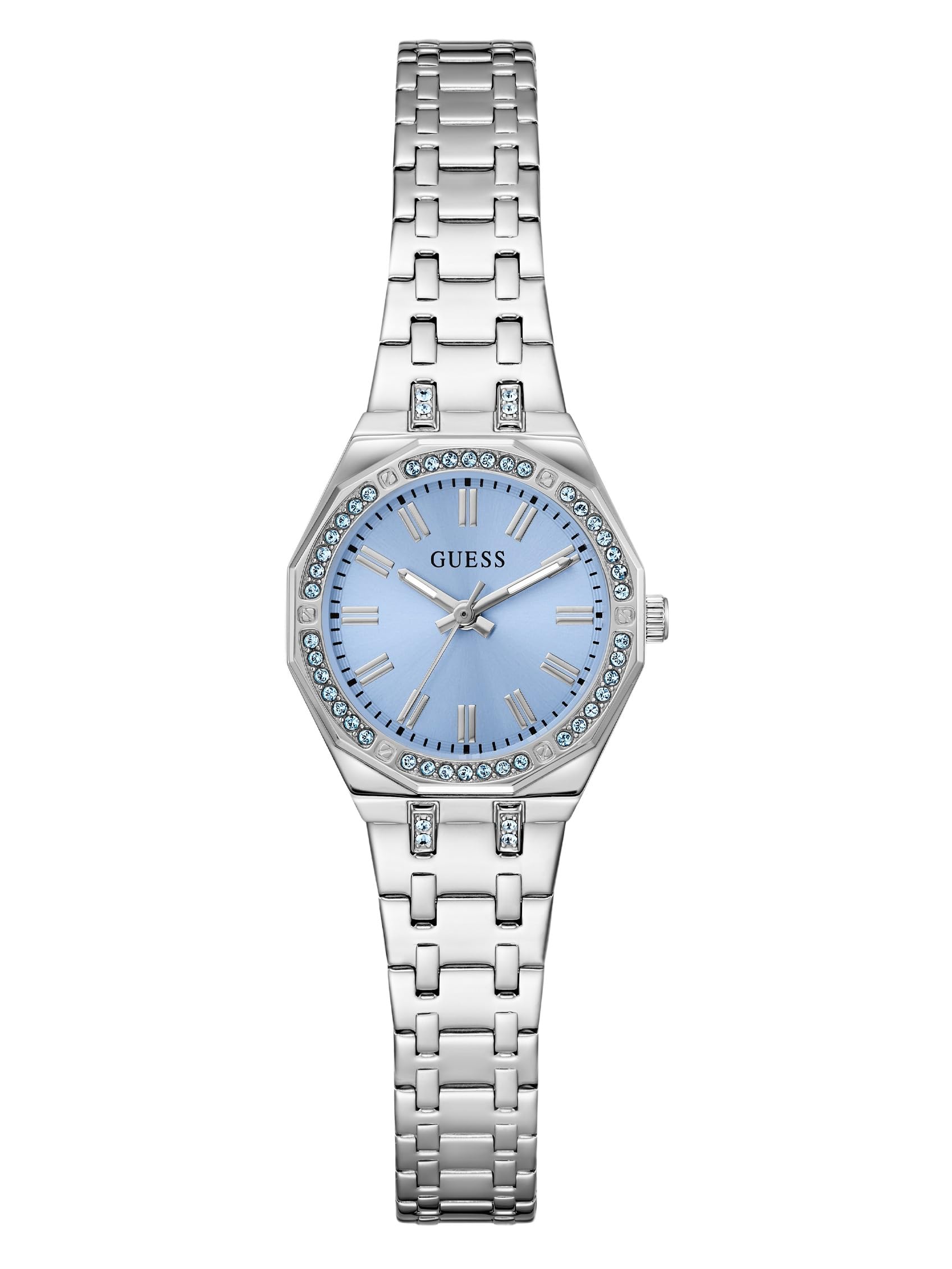 Guess Women's Crystal Ice Blue Dial Silver Tone Bracelet Watch