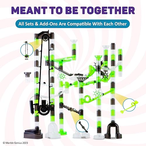 Miniatura 5 de Marble Genius Paquete Marble Run Space Elevator con canicas brillantes de vidrio y elevación automática de cadena, experimente la emoción de las