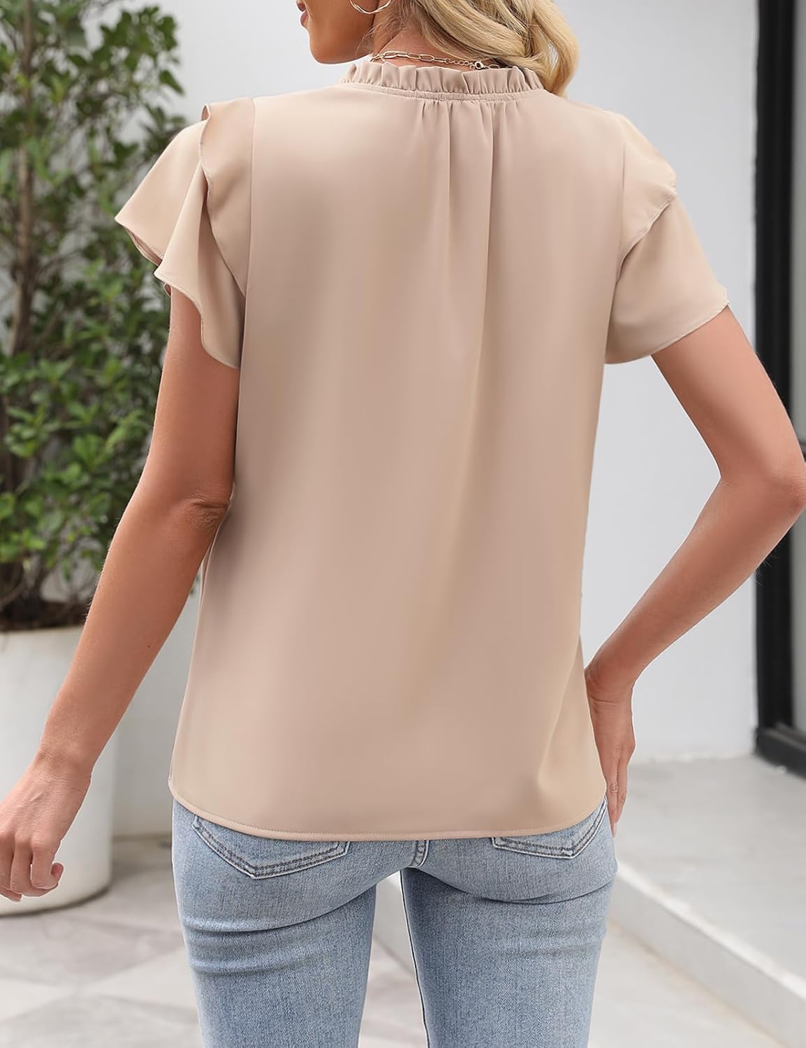 CiCiBird Women Summer Dressy Casual Blouse Cute Ruffle Sleeve Shirt Flowy Work Tops - Image 2