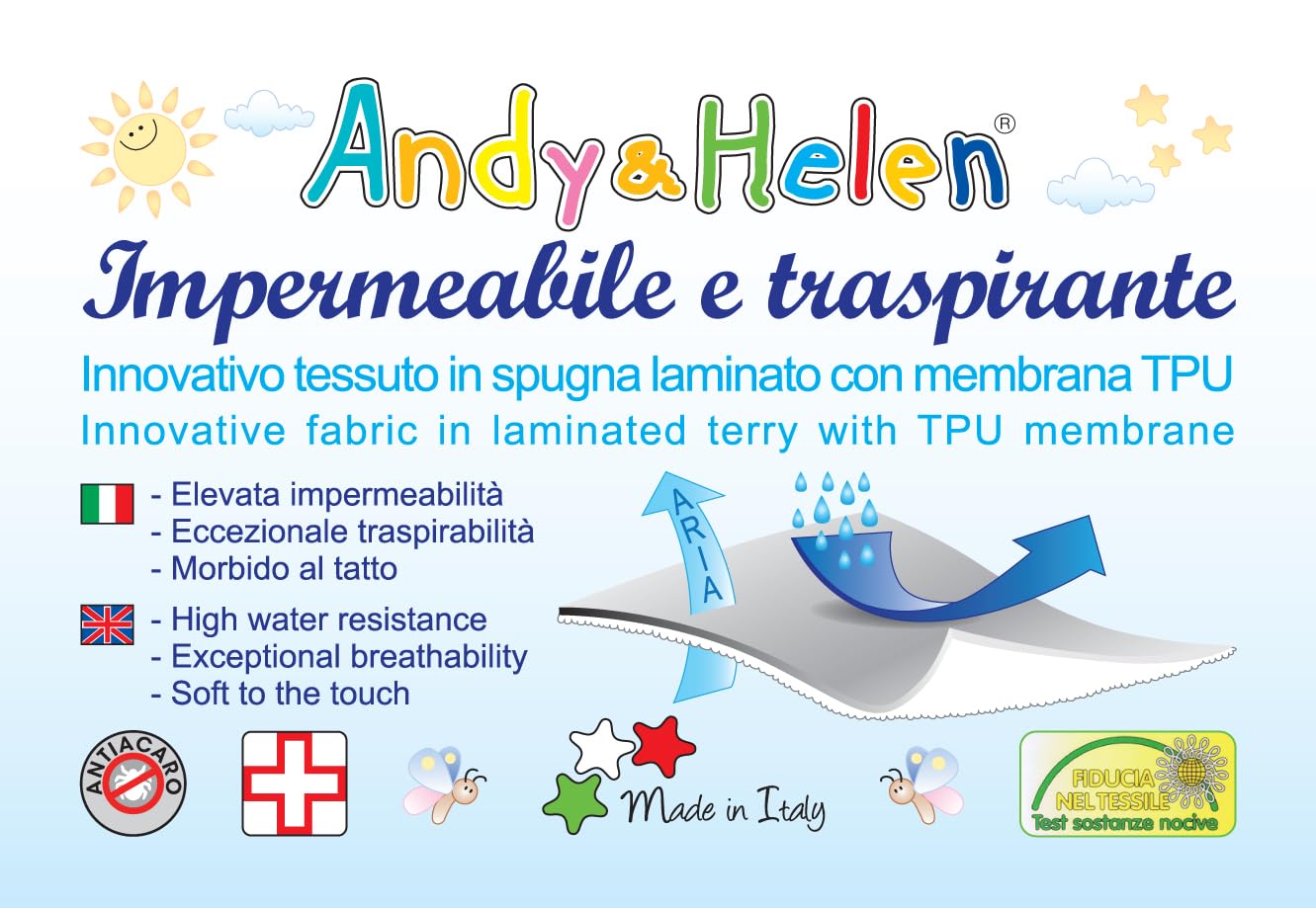 Andy & Helen Coprimaterasso impermeabile incerato con angoli elasticizzati per materassi 125x60x10 cm