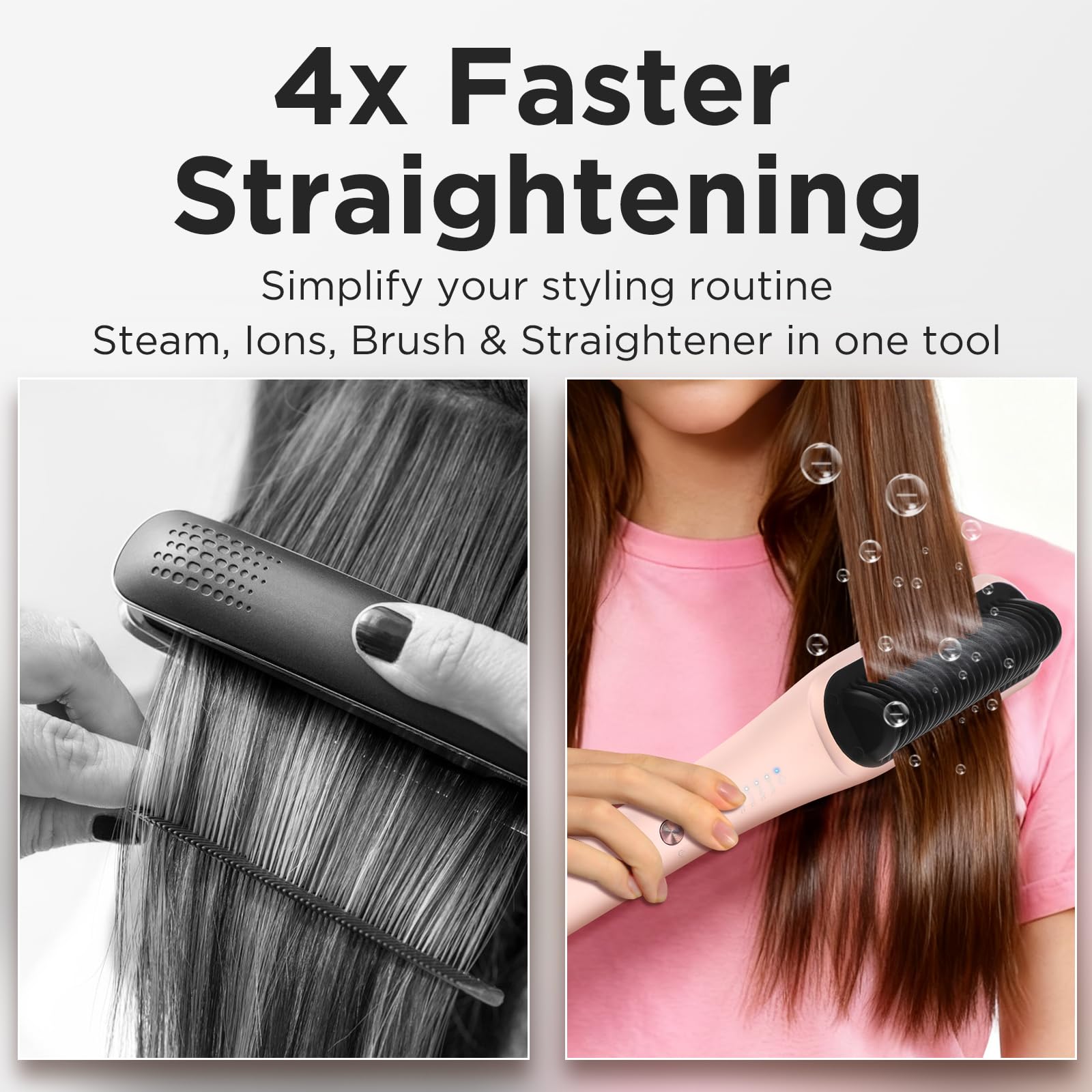PARWIN PRO BEAUTY Szczotka do prostowania z parą Pro, 3-w-1, Wyświetlacz LED, Jony & Para dla podwójnej pielęgnacji, Zmniejsza uszkodzenia, 4 ustawienia temperatury – Różowy
