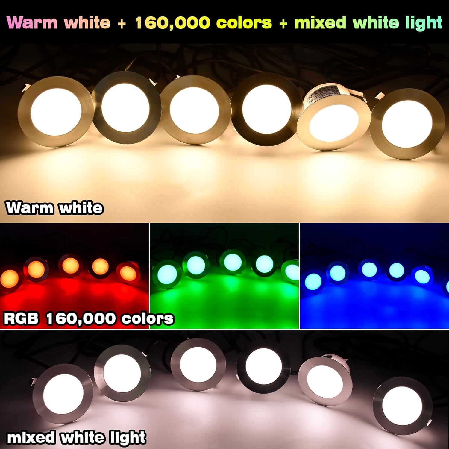 Recessed LED Deck Light Kits, Φ2.4 Smart WiFi Low Voltage RGB & Warm White Deck Lighting, Waterproof Outdoor LED Step Stair Lights Compatible with Alexa Google Home for for Garden,Yard,Path (10 Pack)