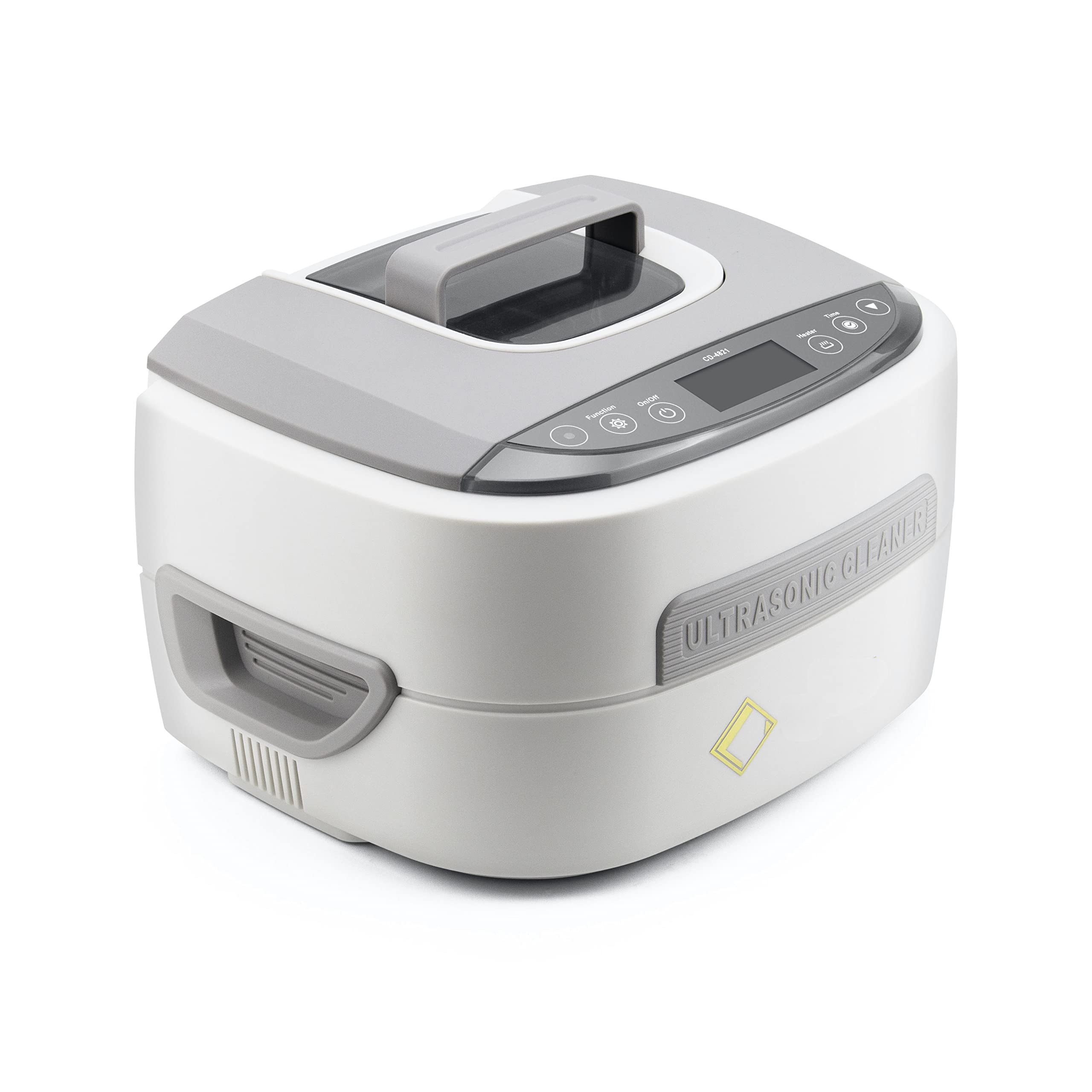 Top-down view of the LifeBasis 2.5L Digital Ultrasonic Cleaner showing the stainless steel tank and control panel with dimensions.