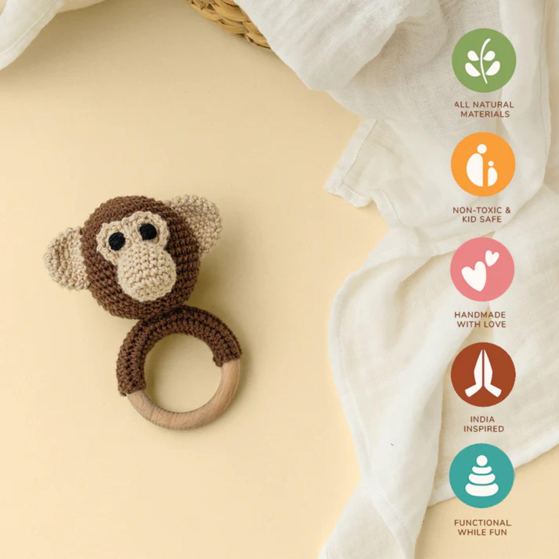 Gubbachhi Newborn Gift Set | Crochet Toy, Rattle & Muslin Swaddle Combo | Newborn Gift | Gifting for Babies | 100% Muslin swaddlecloth | Toy for Gifting| 3 Months + (MAAKAD Toy & Rattle with Swaddle) 2