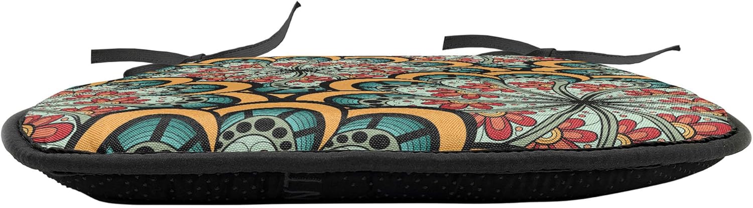 Ambesonne Mandala Chair Seating Cushion Set of 12, Flourishing Nature Design with Paisley Motif Bohemian Pattern, Anti-Slip Seat Padding for Kitchen & Patio, 16"x16", Seafoam Marigold Red