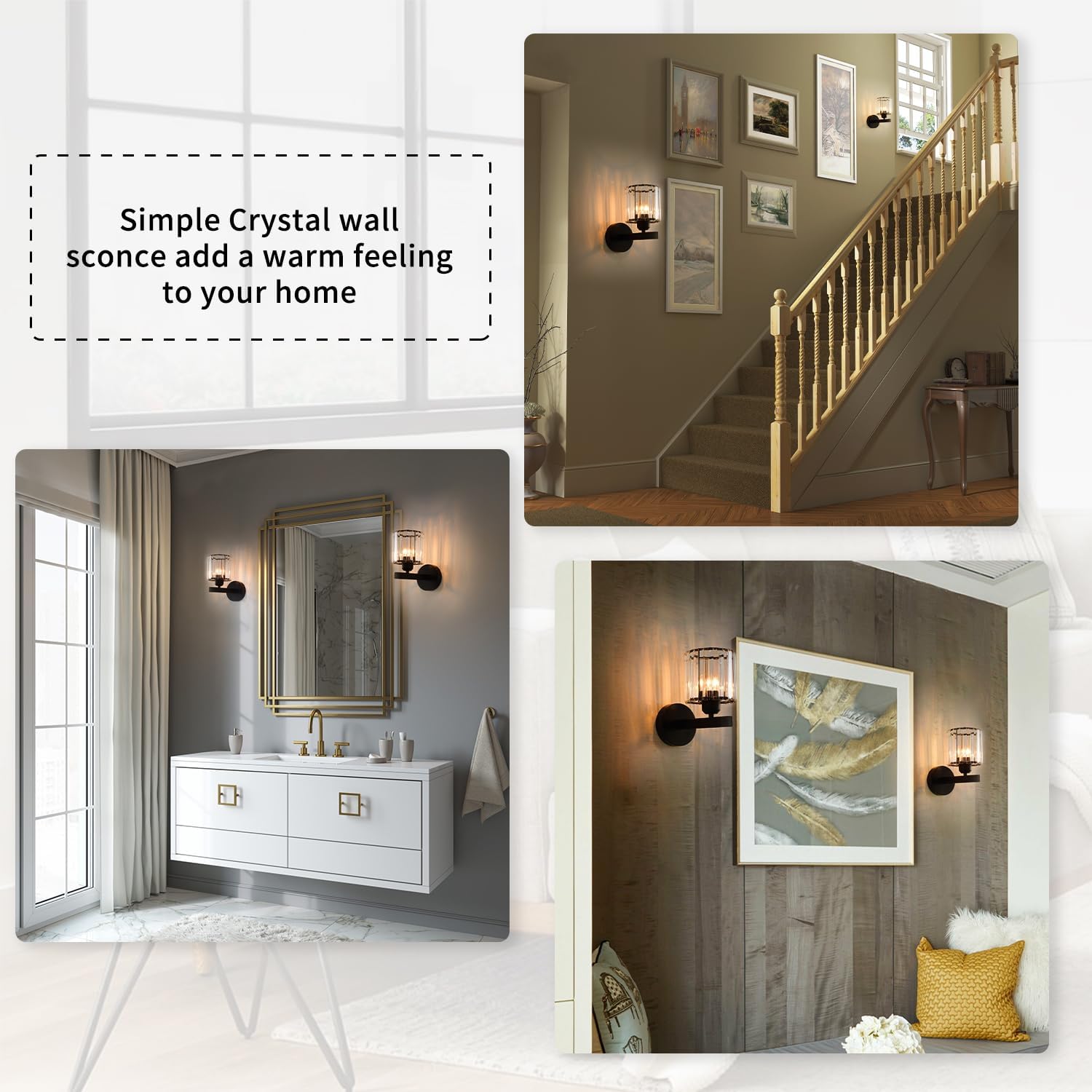 TISLYCO Black Wall Sconces Set of 2, Bathroom Wall Lighting Fixtures Over Mirror, Vanity Light, Modern Glass Shade Wall Lamp Black Indoor Decor for Bedroom Living Room Entryway