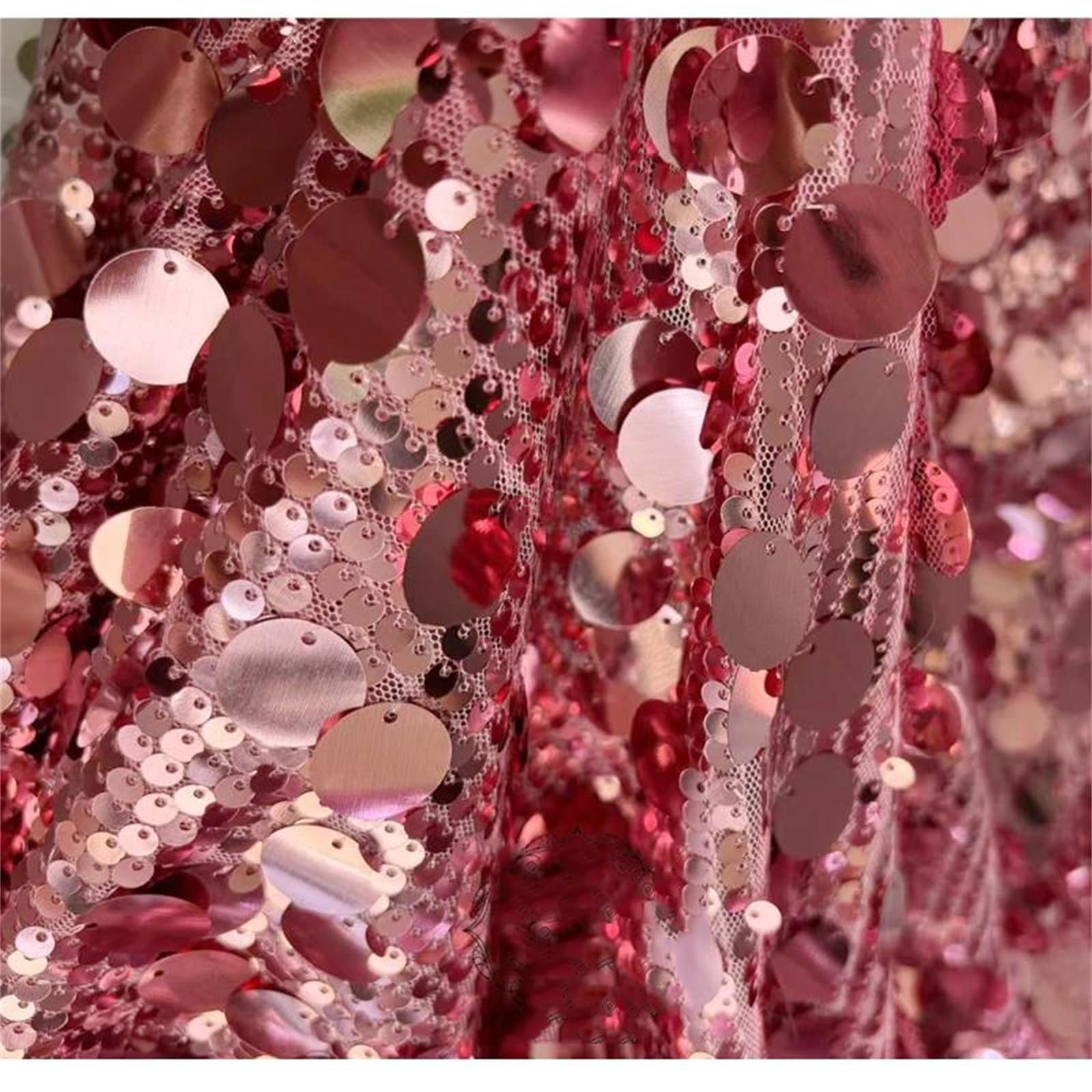 Tessuto Ricamato con Paillettes Rosa Caramello, Larghezza 135 cm, Rivestimento in Scala di Pizzo a Rete Elastica for Abito, Applique con Perline Fai da Te(270x135cm)