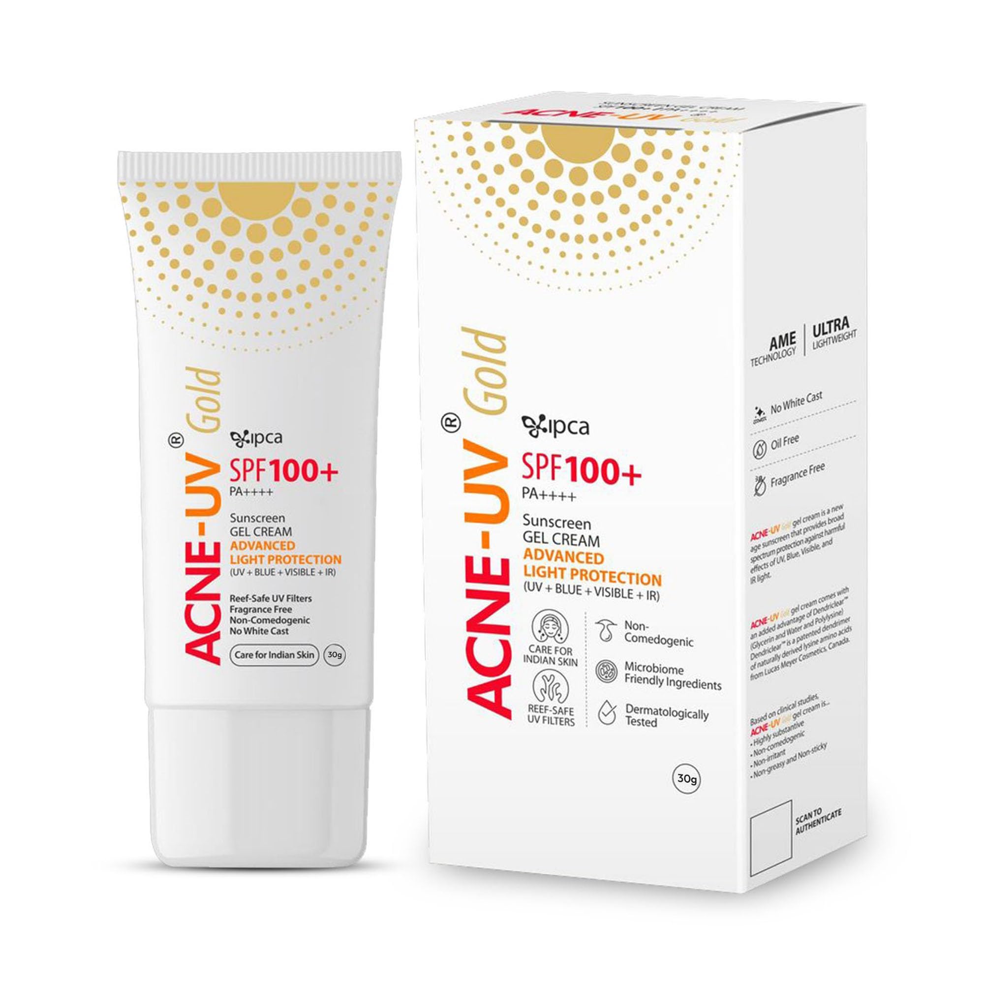 IPCA ACNE-UV GOLD Sunscreen SPF 100+ PA++++ | 30g Oil Free, Non Comedogenic Silicone Gel Sunscreen | UVA/UVB Protection | Water Resistant | No White Cast | Suitable for All Skin Types-image-28