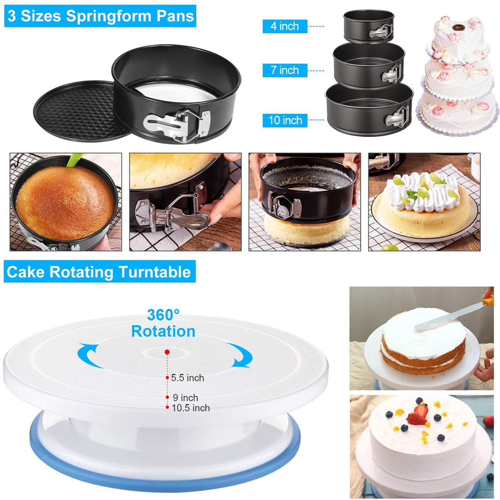 Kit de decoración de tartas – Juego de manga pastelera y boquillas de 458 | piezas, juego de horno para tartas con boquillas de acero inoxidable, de fijación azul reutilizable y para