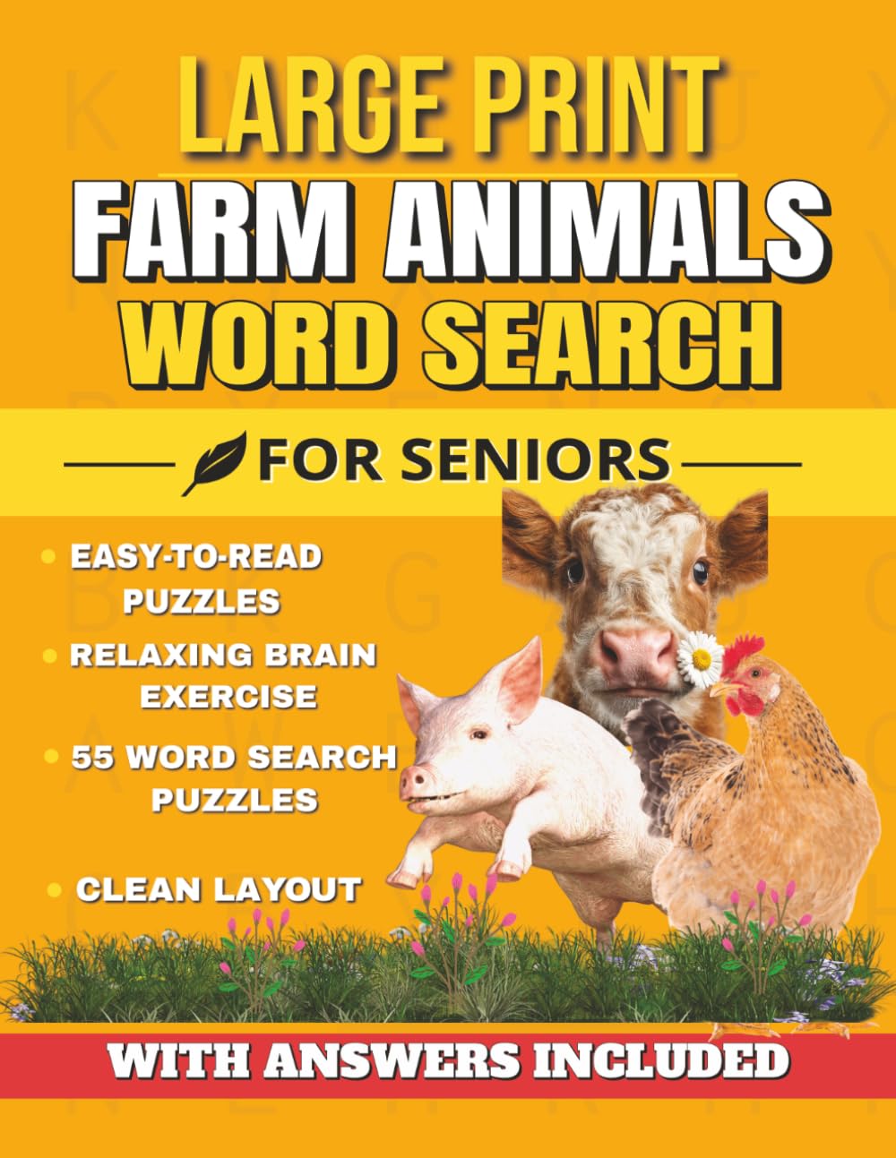 Large Print Farm Animal Word Search for Seniors: Easy-to-Read Puzzles Featuring Farm Animals and Farm Life | Relaxing Brain Games | 8.5x11 Inches, 112 Pages | Solutions Included