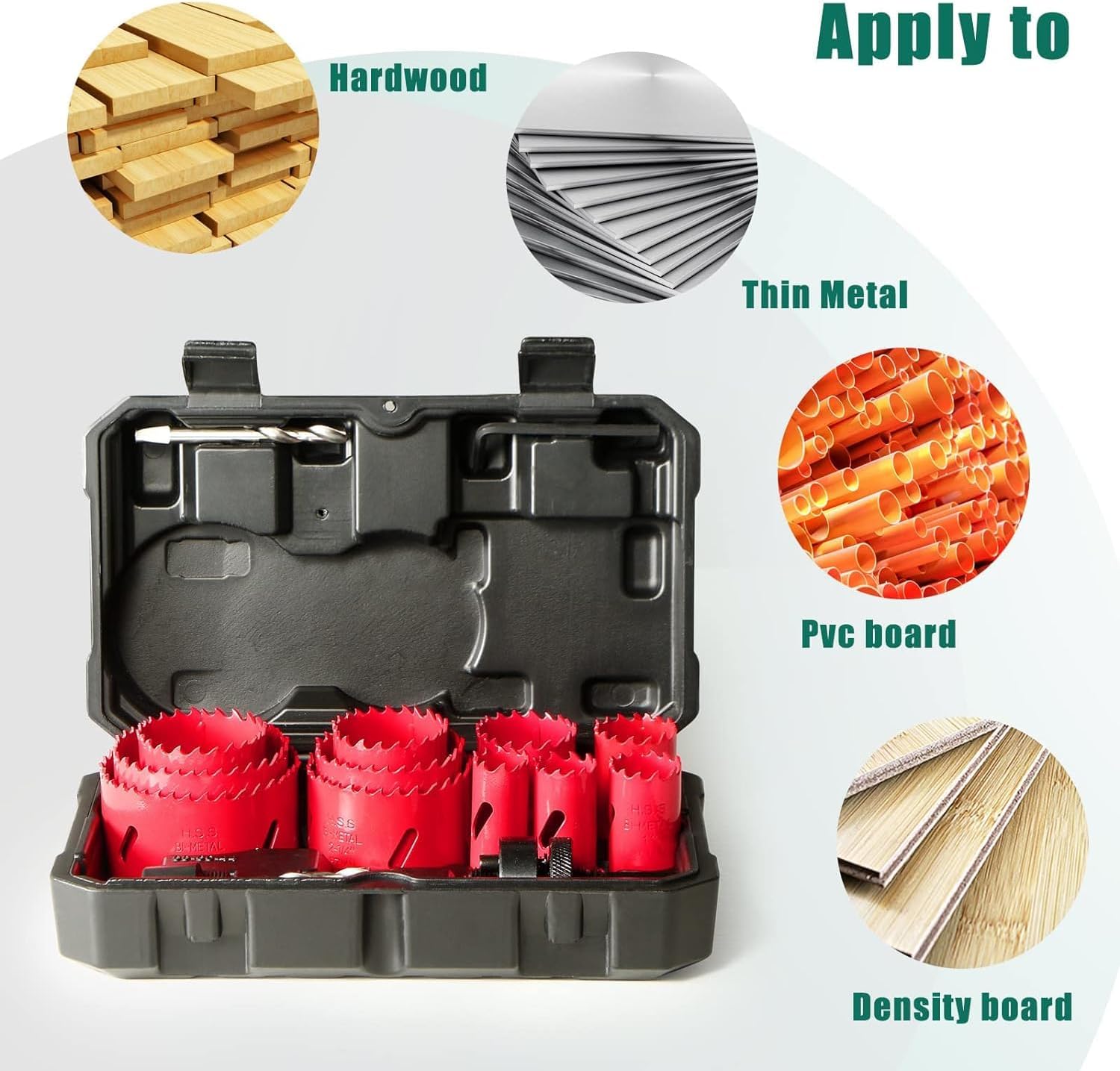 Bi-Metal Hole Saw Kit, 17 Pcs High Speed Steel Set in Case - Image 2