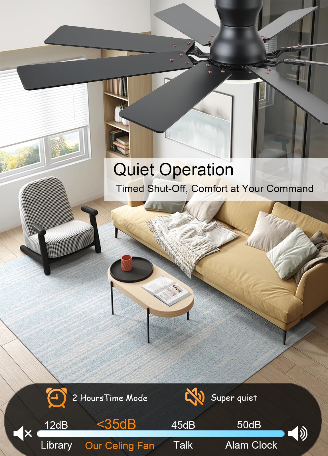 52 inch Ceiling Fan with Light 6 Speeds Reversible Low Profile Ceiling Fan with Light and Remote APP — view 5