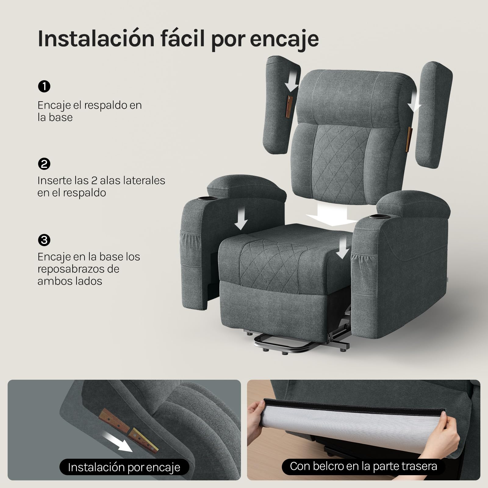 WOLTU Sillón Reclinable Eléctrico, Sillón Relax de Masaje con Ayuda para Levantarse, con Calefacción de Masaje, Reposapiés, Bolsillos, Portavasos, Puerto USB, Tela de Rizo, Gris, SKS61gr