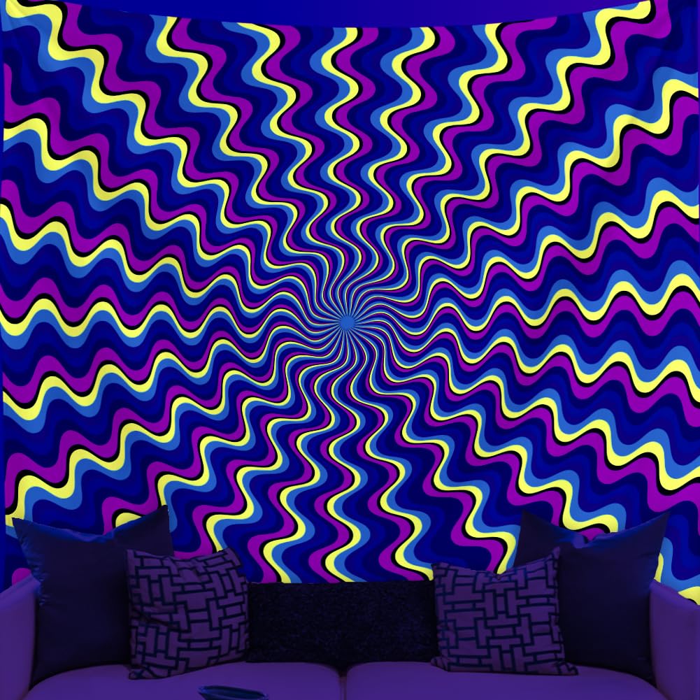 WEBEEDY Blacklight Trippy Tapestry Wall Hanging Psychedelic Lines UV Tapestry Boho Aesthetics Blacklight Posters Abstract Backdrop Wall Art for Bedroom Living Room Party Backdrop Photo, 150x130cm