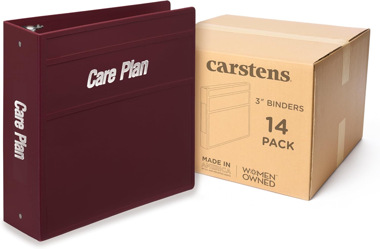 Carstens 4-Inch Heavy Duty Round Ring Binder for Medical Care Plans – Side Opening, Wine, Durable Plastic Covers, No-Gap Rings, No Pockets, Holds 600 US Letter Sheets, Made in USA (1874-3R)