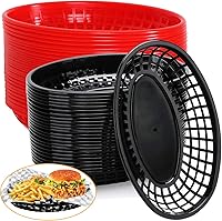 Vista 7 de Paquete de 50 cestas de plástico negro para alimentos de 9 x 5.7 pulgadas, ovaladas para freír comida rápida, cestas de plástico para perros