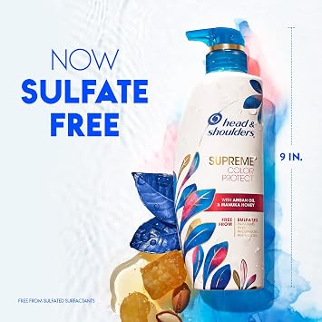 Head & Shoulders Anti-Dandruff Shampoo and Conditioner Set, Supreme Color Protect, 1% Pyrithione Zinc, Sulfate-Free, Argan Oil and Manuka Honey, 11.8 fl oz & 9.4 fl oz