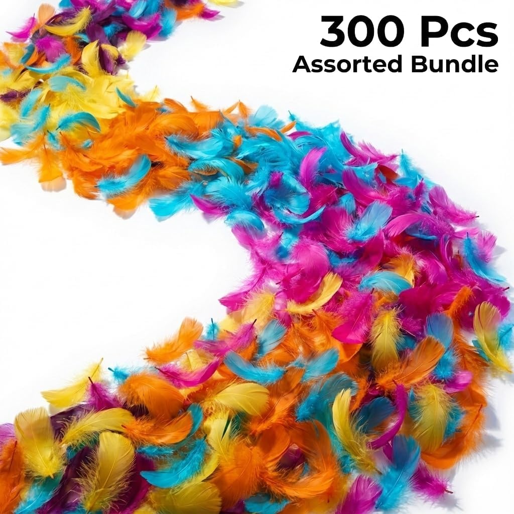 Lamar 300Pcs Colorful Feathers 2-3 Inches Bulk Feathers for Crafting, Craft Supplies, Art Projects, DIY Crafting, Handi Crafts, Pom Poms, Party Decoration