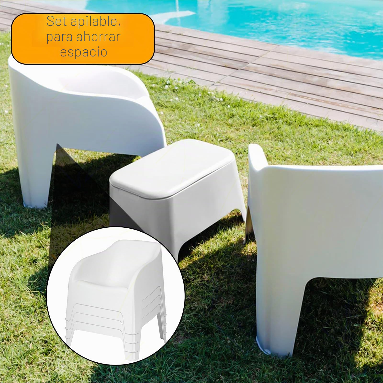 Sicignano - Sillón con reposabrazos de jardín, de resina, 79 x 76,5 x 70 cm de altura, impermeable, compacto, fácil de limpiar, para decoración de exterior, jardín, terraza, fabricado en Italia (1