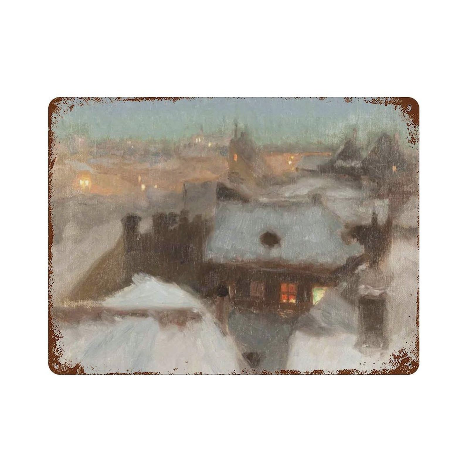 xiaoxiaoshen Winter Countryside Oil Painting, Snow Scene And Cottage Wall Decor Art Metal Tin Poster Modern Home Decor Art Home Bar Shop Decorations Vintage Sign 30x40cm