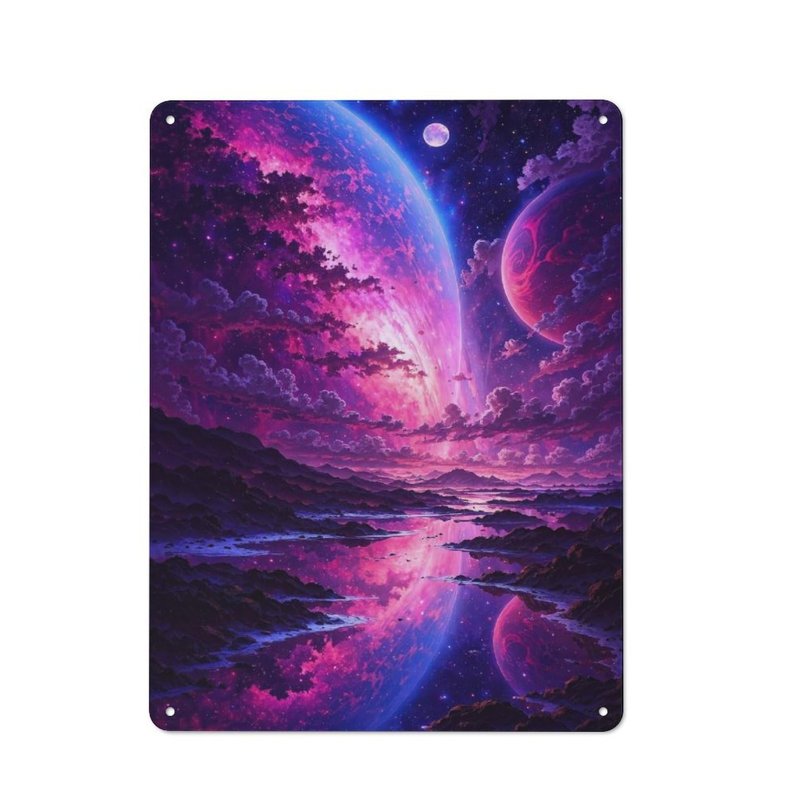 Junmoney Style-18 Rustic Decorative Metal Sign 40X30cm Featuring Cosmic Landscape With Planets And Reflection, Kitchen Wall Decor For Kitchen, Cafe, Pantry Or Dining Room