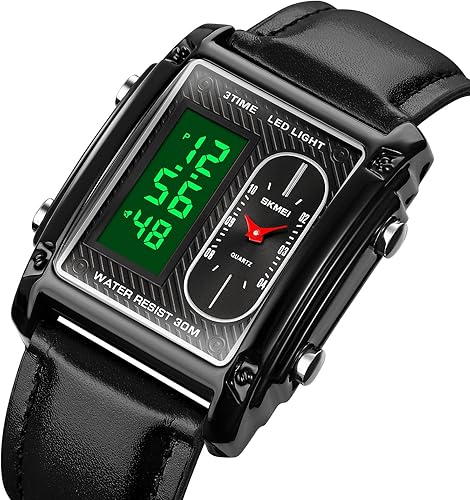 Miniatura 5 de Relojes de pulsera deportivos con esfera rectangular para hombre 7 colores opcionales retroiluminación LED multifuncional cronómetro de alarma 1224