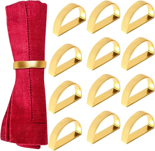 Servilleteros dorados, servilleteros de acero inoxidable, soportes de metal semicírculo, servilleteros para bodas, cenas, fiestas, banquetes (12