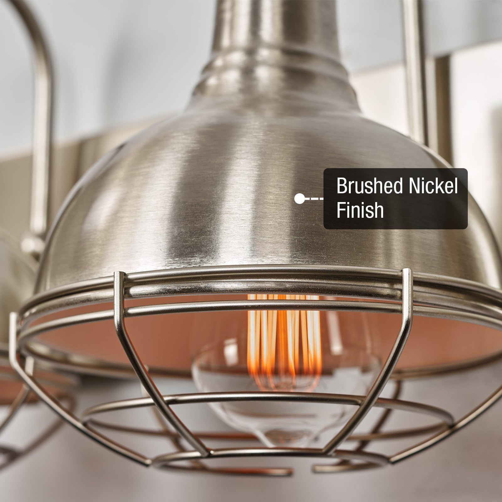 3 Light Cage Vanity Light, Brushed Nickel - Industrial - Bathroom