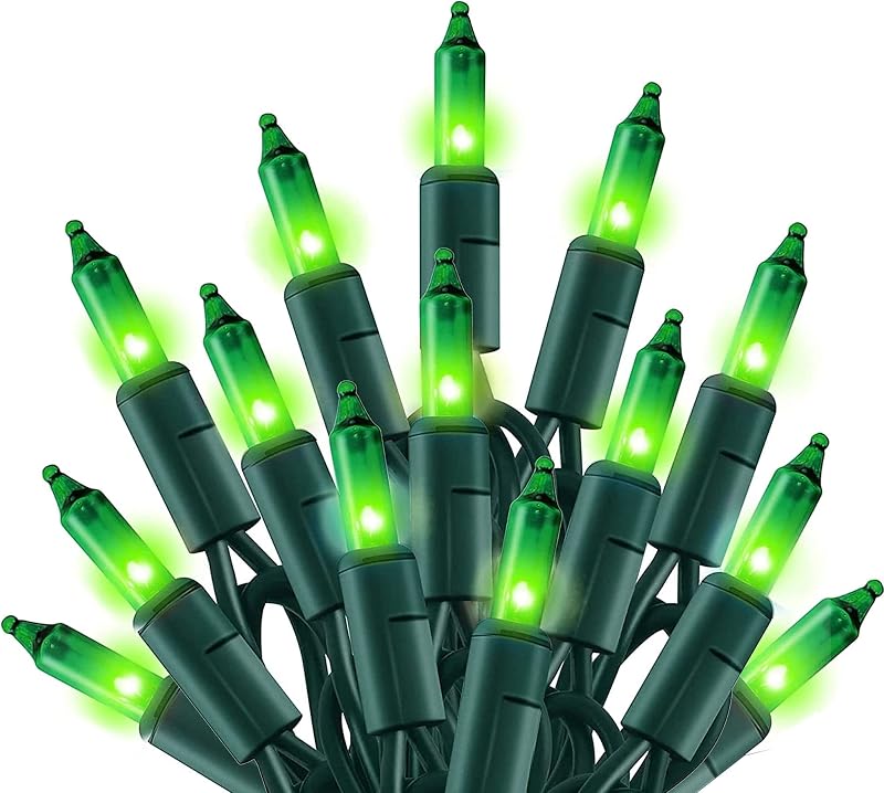 TW SHINE Luces de Navidad verdes, 18.5 pies, 100 luces incandescentes de Halloween, decoraciones impermeables del día de San Patricio para exteriores, interiores, árboles de Navidad, patio, hogar, fiesta, jardín, decoración de patio