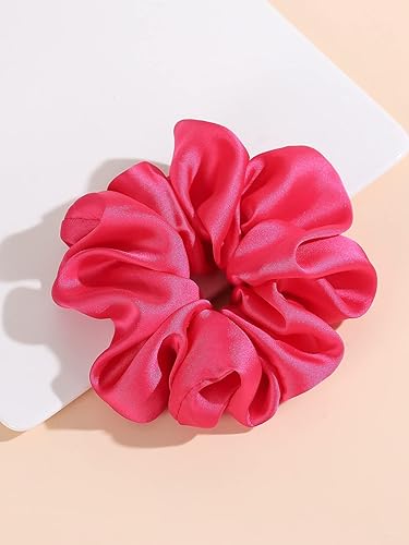 Miniatura 9 de Hot Pink - Coletero de seda rosa intenso para mujeres y niñas, prevención del encrespamiento, banda elástica para coleta de caballo, lazos de satén