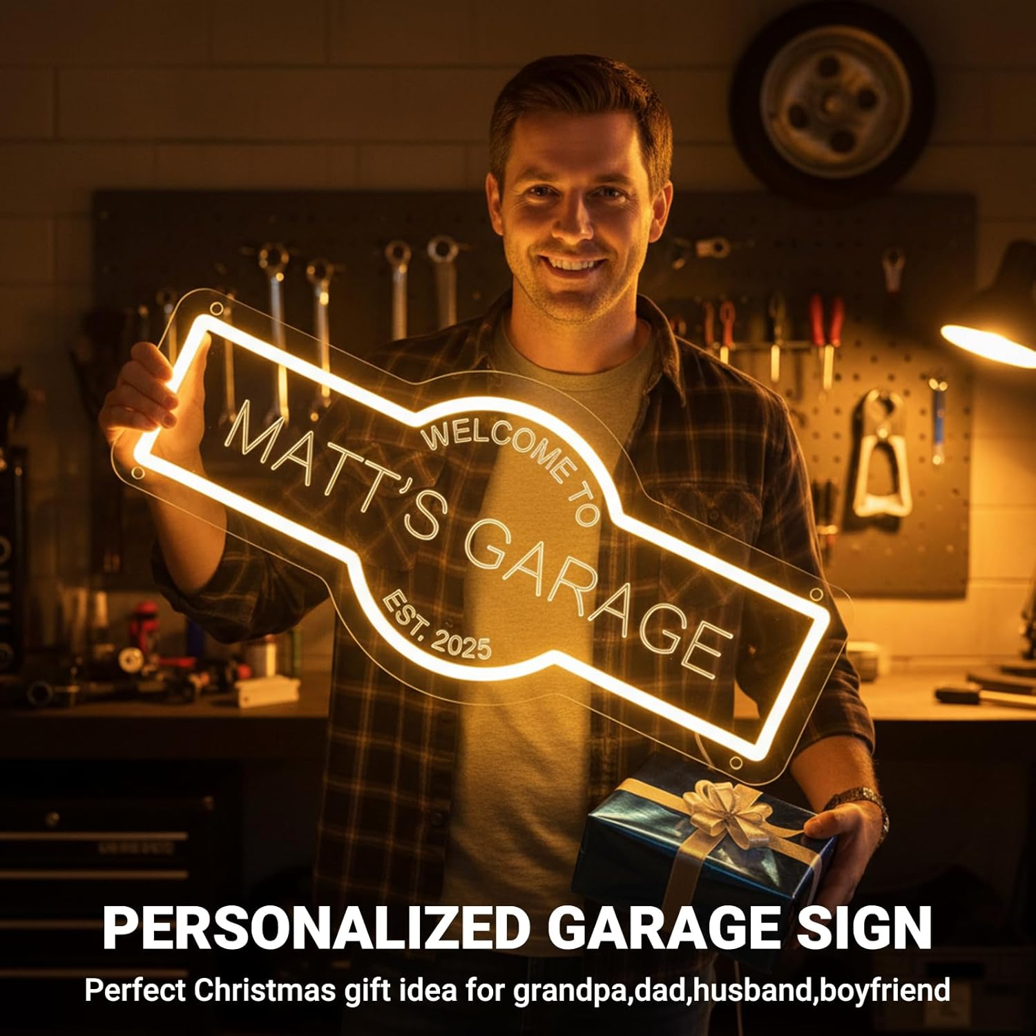 Personalized Garage Neon Sign, Dimmable Custom Name Garage LED Neon Light for Workshop, Mechanic Shop, Car Garage or Man Cave, Retro Industrial Wall Decor, Gift for Men, Dad, Husband
