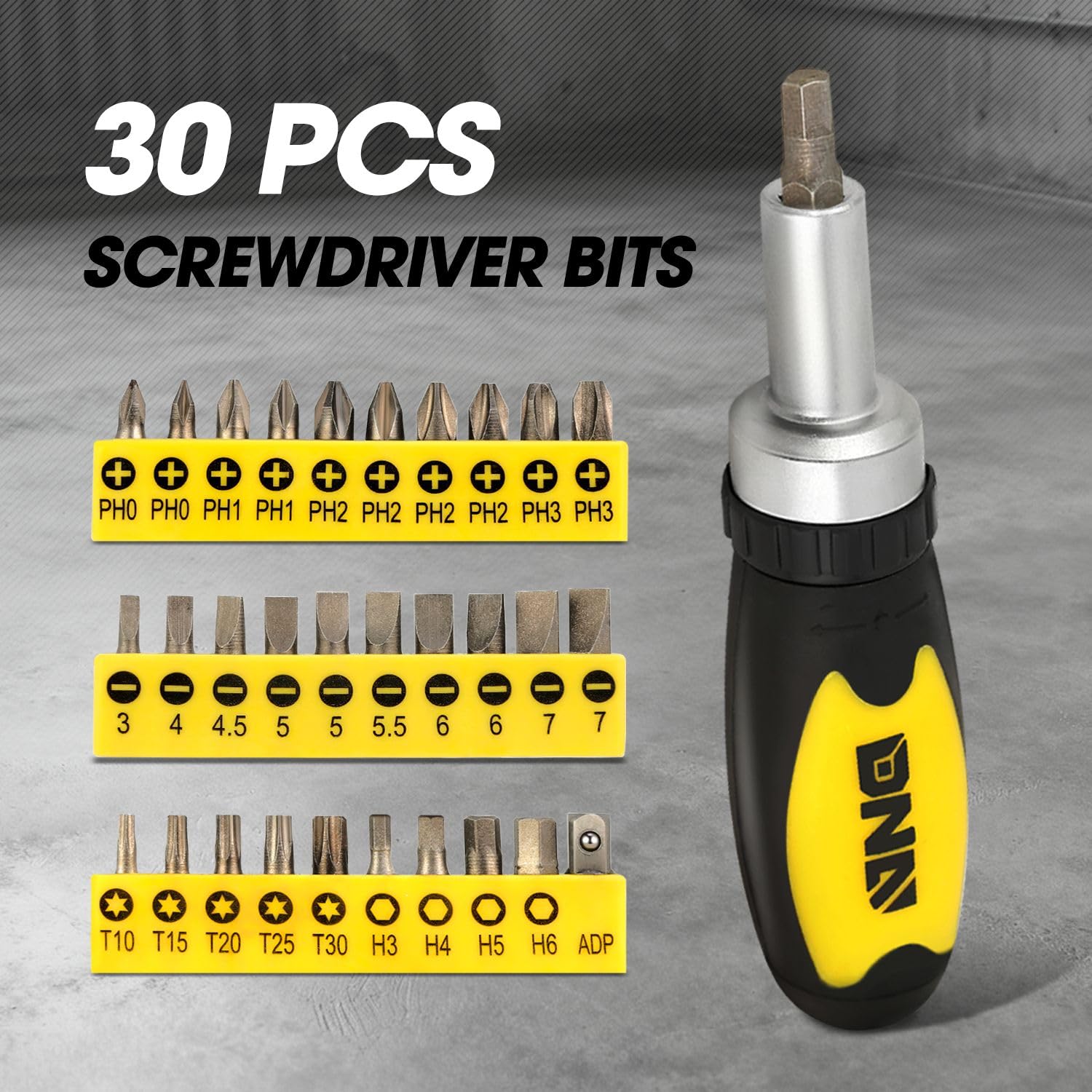 DNA Motoring TOOLS-00027 - Juego de 64 herramientas de extracción de sujetadores pequeños, puntas de destornillador + trinquete + enchufes amarillos