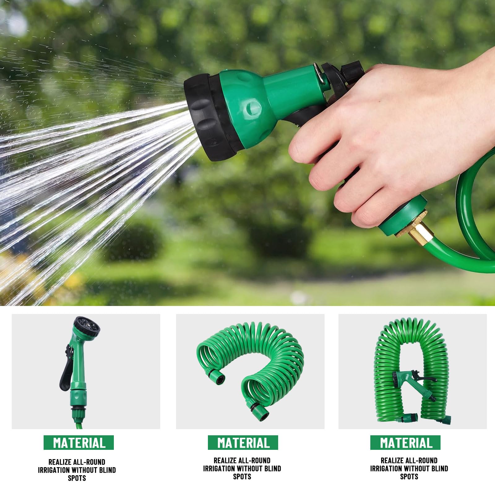 Tubo Flessibile a Spirale Irrigazione, Acqua Tubo Estensibile da Giardino, Spirale Giardino con 5 Funzioni Spruzzo, Applica Giardinaggio Irrigazione Prato (20cm)
