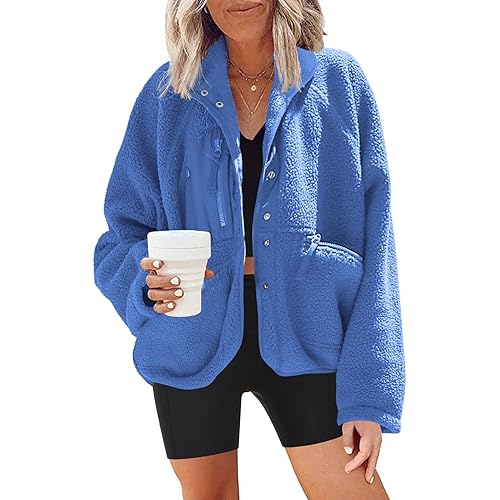 Nirovien Womens Fuzzy Fleece Jacket Button Down Sherpa Coats Casual Winter Warm Outwear with Pockets