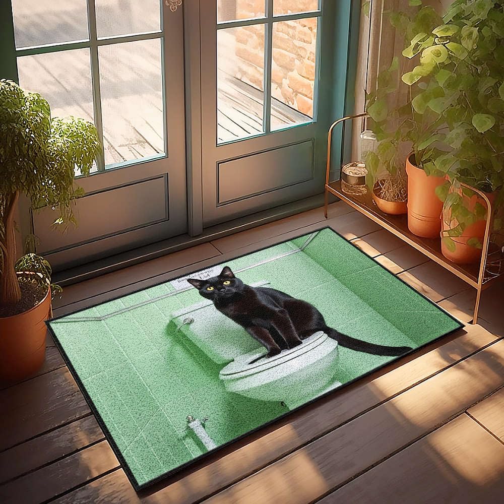 Paillasson extérieur grand format chat noir pour entrée et salle de bain