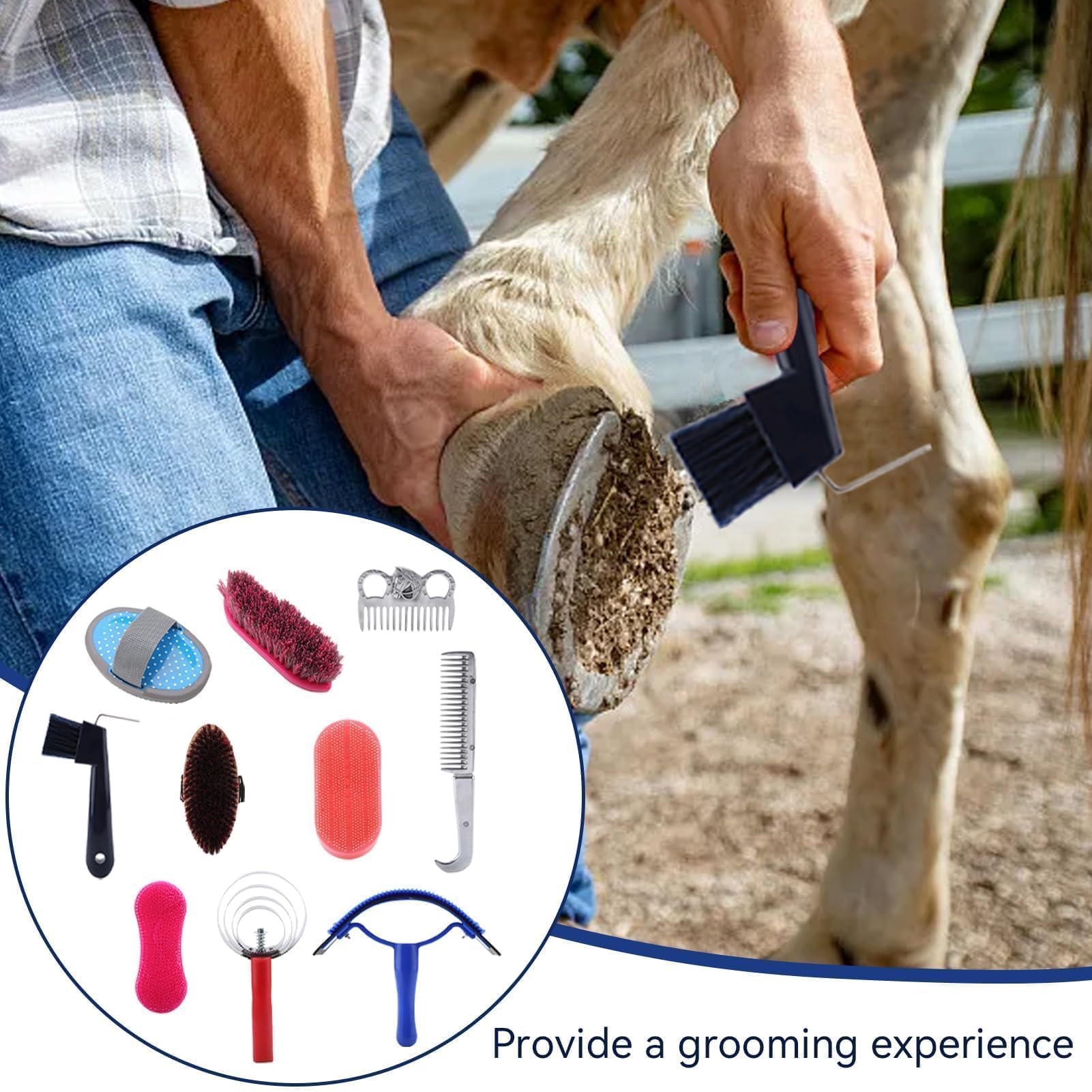 Kit De Aseo Para Caballos De 10 Piezas, Juego De Suministros Para Cuarto De Aperos, Juego De Cepillos Para Caballos, Suministros Para Baño De Caballos Para Jinetes Principiantes