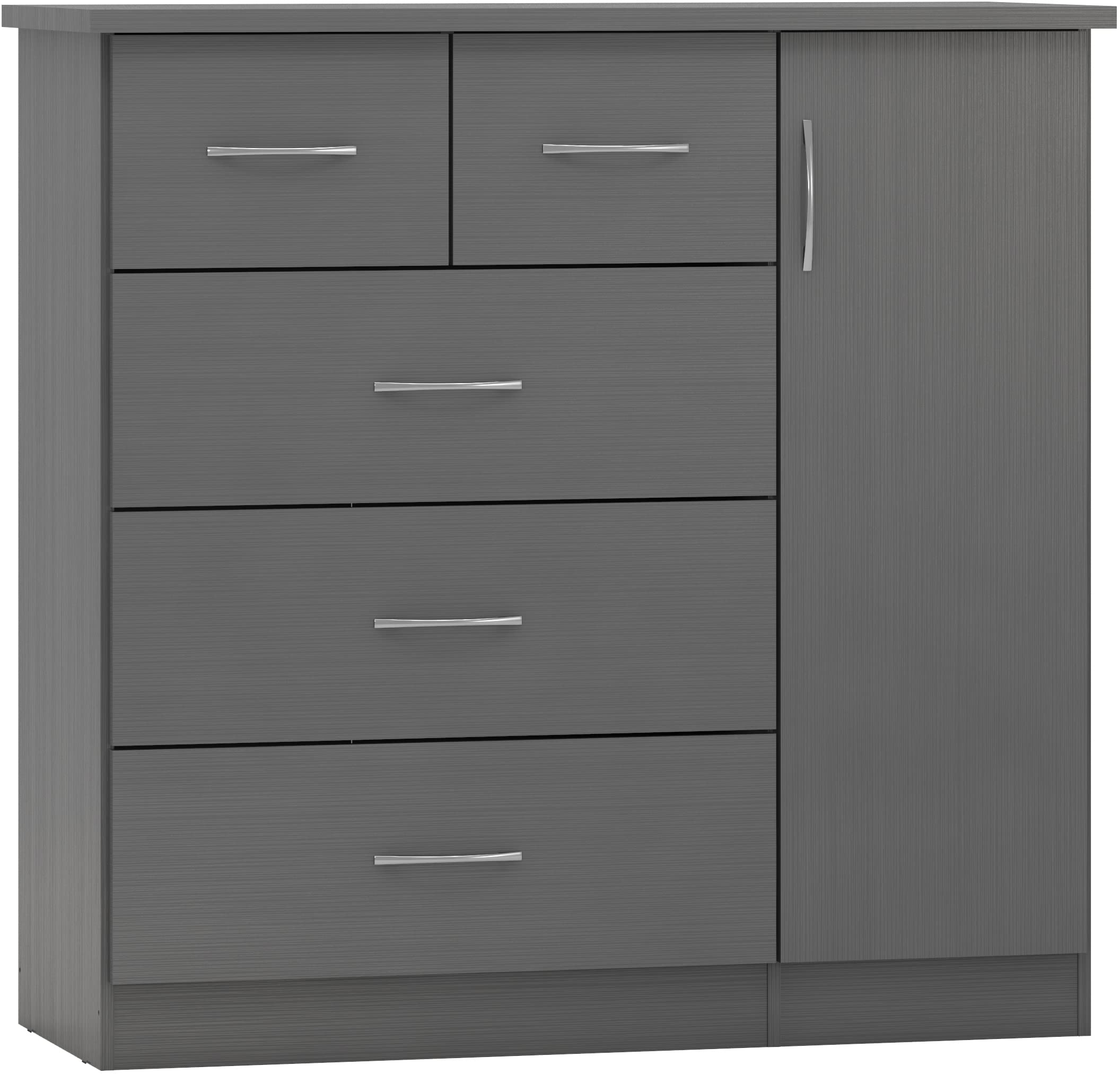 SeconiqueNevada 5 Drawer Low Wardrobe in 3D Effect Grey