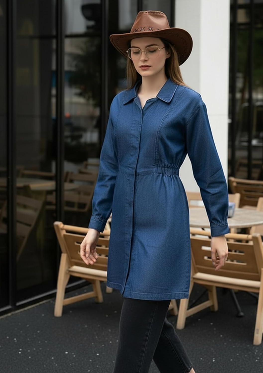 JMOJO Women’s Oversized Denim Shirt Long Sleeve | Button-Up Jean Shirt & Denim Shacket for Women - Image 7