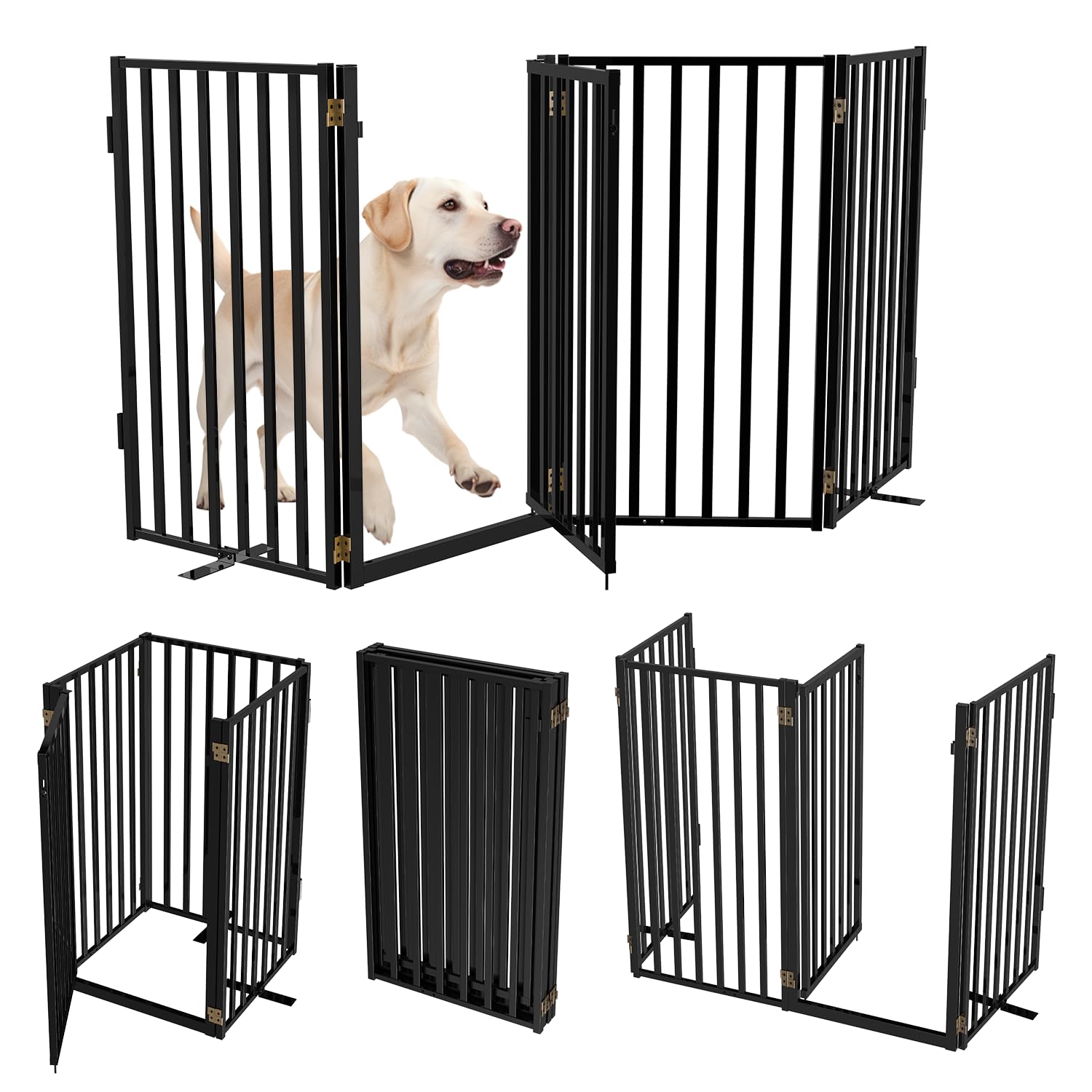 Photo 1 of Lezbanz Full Metal Freestanding Dog Gates with Door, 36" Height Dog Fences for Indoor & Outdoor, Extra Wide Foldable Pet Gates for Stairs, Hallways, Doorways, Yard (4 Panels, 80" W × 36" H)
