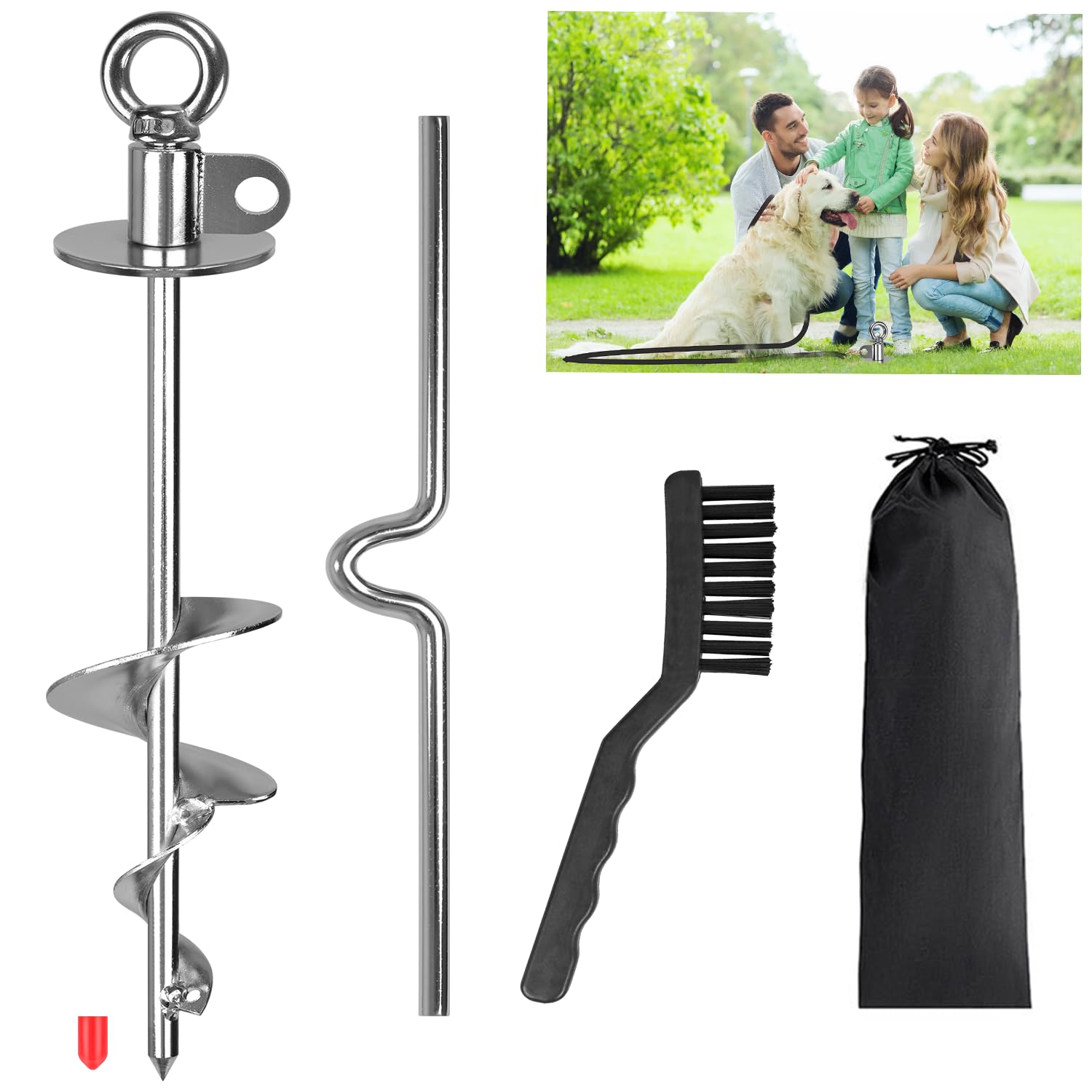 HAGWARE Dog Tie Out Stake Anti-Rust Ground Anchor Dog Stakes for Outside Large Dog up to 220lbs,360° Dog Yard Stake